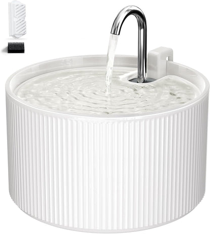 Voluas 2.2L Ceramic Cat Water Fountain with 1 Filter Automatic Pet Fountain | 74oz capacity, ceramic bowl, 4-layer filtration, ultra-quiet pump, faucet and bubbling modes, easy to clean, dishwasher-safe