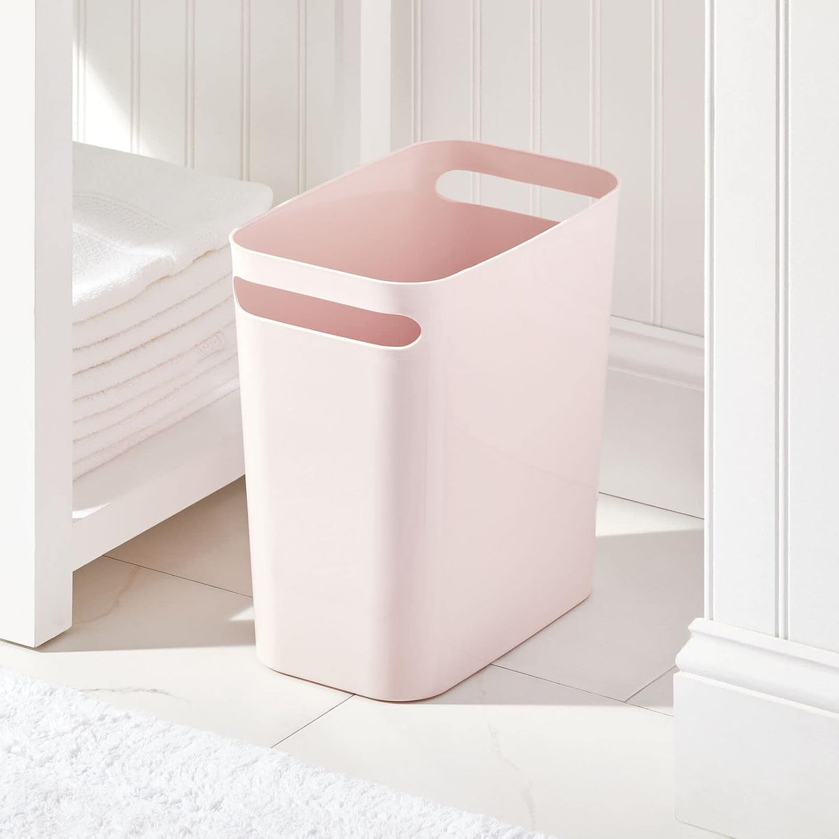 Plastic Slim Large 2.5 Gallon Trash Can Wastebasket, Classic Garbage Container Recycle Bin for Bathroom, Bedroom, Kitchen, Office, Outdoor Waste, Recycling - Aura Collection - Light Pink/Blush