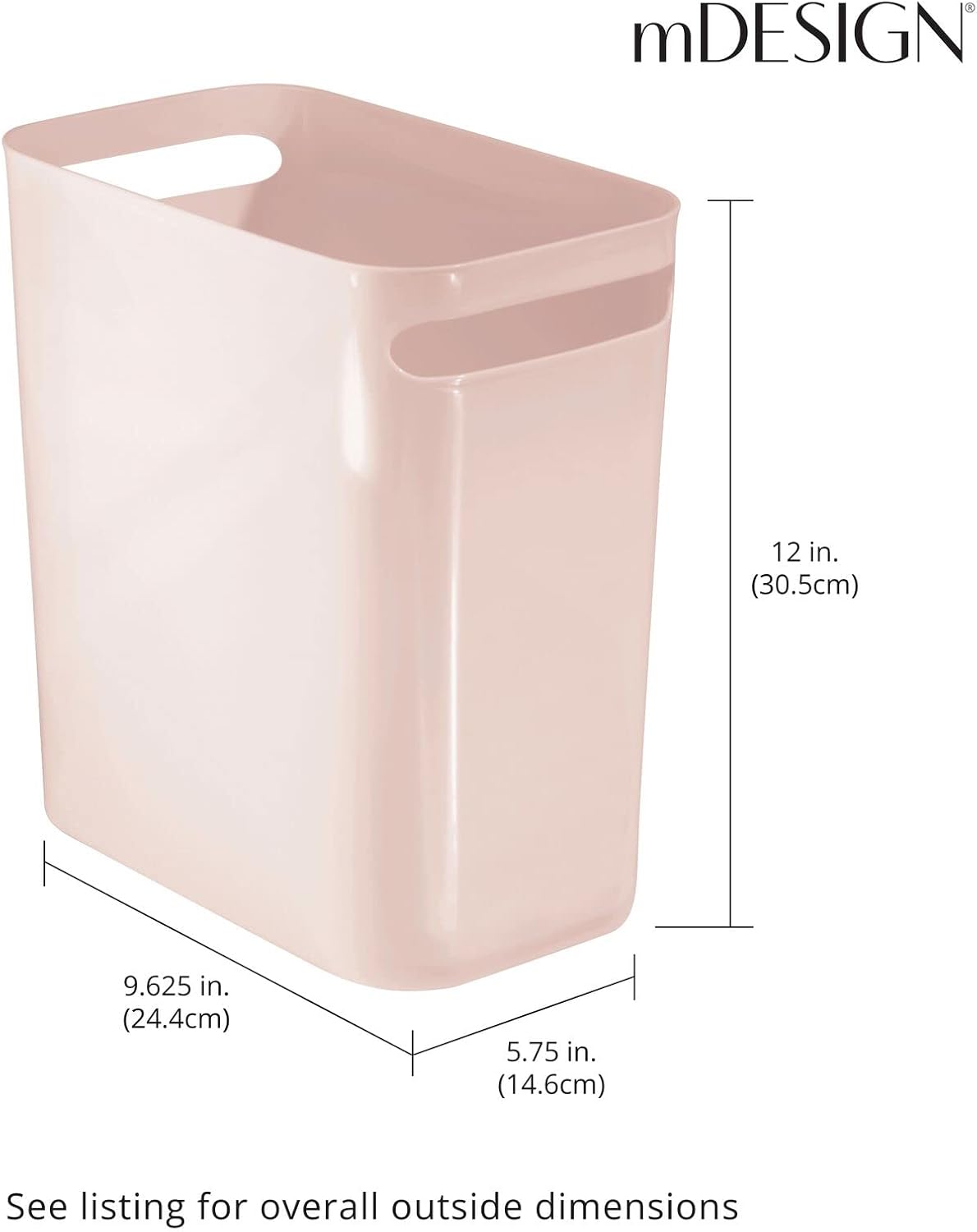 Plastic Slim Large 2.5 Gallon Trash Can Wastebasket, Classic Garbage Container Recycle Bin for Bathroom, Bedroom, Kitchen, Office, Outdoor Waste, Recycling - Aura Collection - Light Pink/Blush