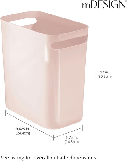 Plastic Slim Large 2.5 Gallon Trash Can Wastebasket, Classic Garbage Container Recycle Bin for Bathroom, Bedroom, Kitchen, Office, Outdoor Waste, Recycling - Aura Collection - Light Pink/Blush