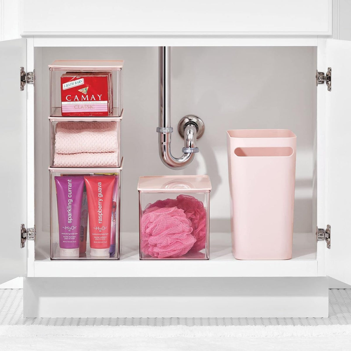 Plastic Slim Large 2.5 Gallon Trash Can Wastebasket, Classic Garbage Container Recycle Bin for Bathroom, Bedroom, Kitchen, Office, Outdoor Waste, Recycling - Aura Collection - Light Pink/Blush