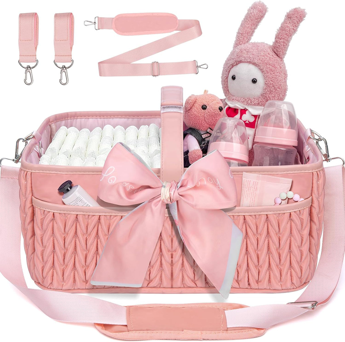 Baby Diaper Caddy Organizer – Adjustable Shoulder Strap, Large Nursery Storage Basket for Diapers & Wipes, Newborn Essentials, Boy & Girl Baby Shower Basket