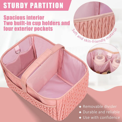 Baby Diaper Caddy Organizer – Adjustable Shoulder Strap, Large Nursery Storage Basket for Diapers & Wipes, Newborn Essentials, Boy & Girl Baby Shower Basket