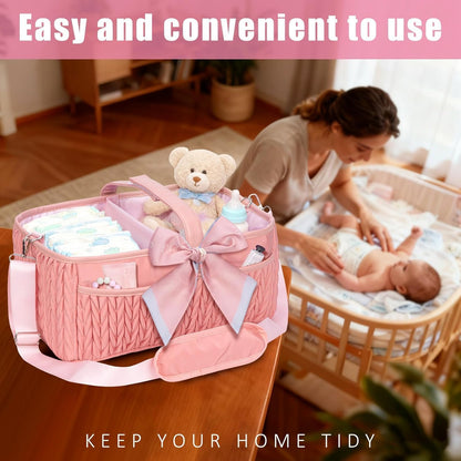 Baby Diaper Caddy Organizer – Adjustable Shoulder Strap, Large Nursery Storage Basket for Diapers & Wipes, Newborn Essentials, Boy & Girl Baby Shower Basket