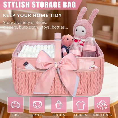 Baby Diaper Caddy Organizer – Adjustable Shoulder Strap, Large Nursery Storage Basket for Diapers & Wipes, Newborn Essentials, Boy & Girl Baby Shower Basket