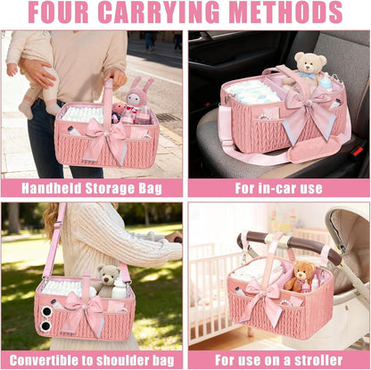 Baby Diaper Caddy Organizer – Adjustable Shoulder Strap, Large Nursery Storage Basket for Diapers & Wipes, Newborn Essentials, Boy & Girl Baby Shower Basket