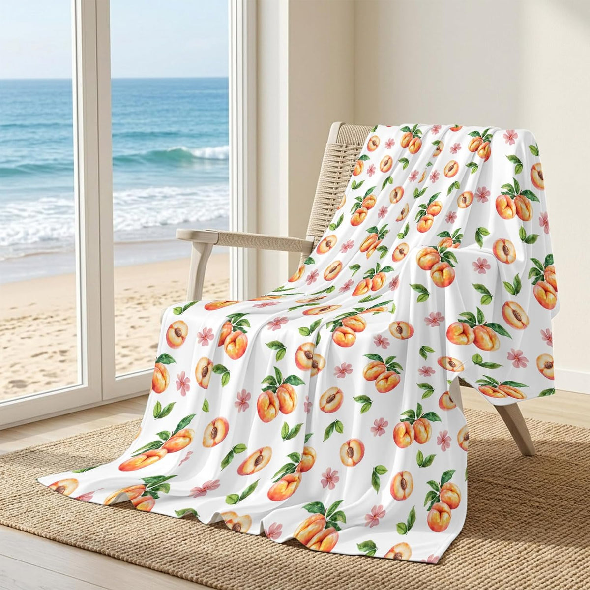 50"x60" Standard Throw Cooling Blanket Peaches Ice Silk Lightweight Breathable Soft Summer Blanket for Hot Sleepers Couch Bed Sofa Camping Flowers Summer Fruit