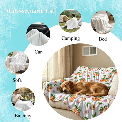 50"x60" Standard Throw Cooling Blanket Peaches Ice Silk Lightweight Breathable Soft Summer Blanket for Hot Sleepers Couch Bed Sofa Camping Flowers Summer Fruit