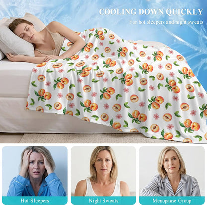 50"x60" Standard Throw Cooling Blanket Peaches Ice Silk Lightweight Breathable Soft Summer Blanket for Hot Sleepers Couch Bed Sofa Camping Flowers Summer Fruit