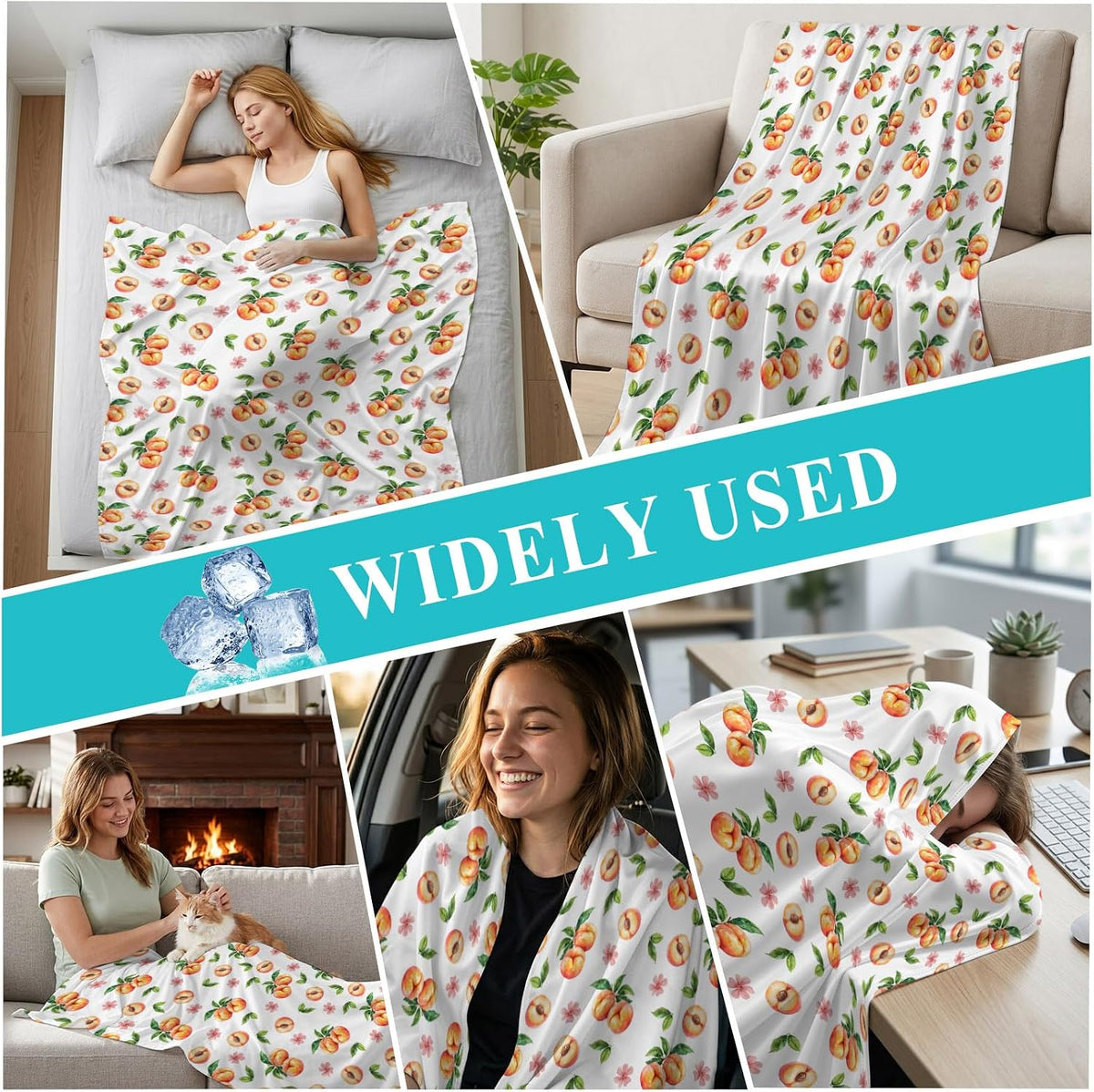 50"x60" Standard Throw Cooling Blanket Peaches Ice Silk Lightweight Breathable Soft Summer Blanket for Hot Sleepers Couch Bed Sofa Camping Flowers Summer Fruit