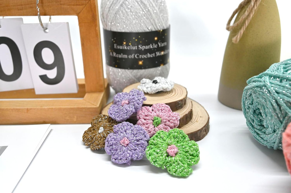 Pink Sparkly Knitting Yarn, 1.5mm Round Hollow Yarn with Silver Sparkling, Silver Metallic Crochet Thread