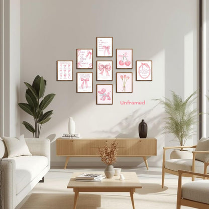 Pink Bows Bible Verse Christian Canvas Wall Art Set of 9, Trendy Posters Prints Wall Decor, Cute Coquette Preppy Girls Aesthetic Room Decor Gifts for Bedroom Living Room Home Decor 8x10inch Unframed