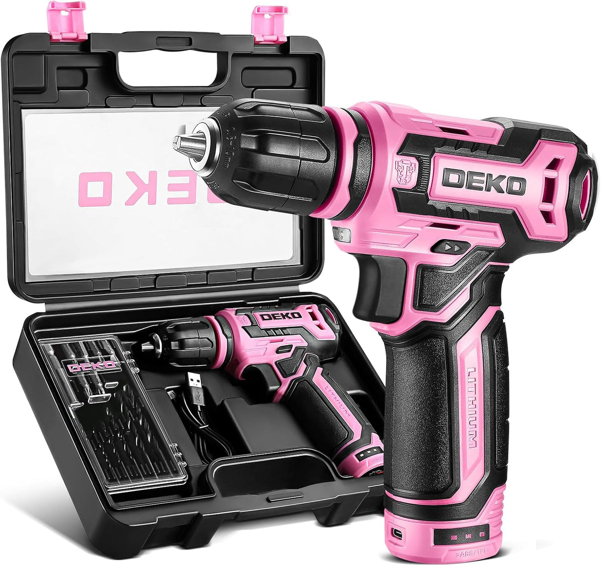 Cordless Drill： 12V Power Drill Set with Pink 800RPM Electric Drills with Tool Set Gift Box, Pink Drill Set for Women