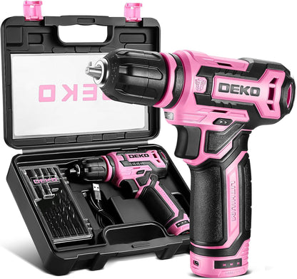 Cordless Drill： 12V Power Drill Set with Pink 800RPM Electric Drills with Tool Set Gift Box, Pink Drill Set for Women