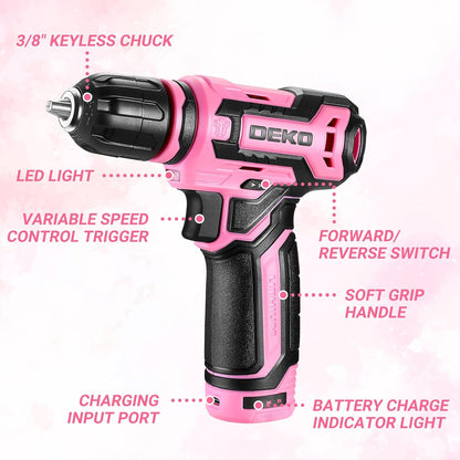 Cordless Drill： 12V Power Drill Set with Pink 800RPM Electric Drills with Tool Set Gift Box, Pink Drill Set for Women