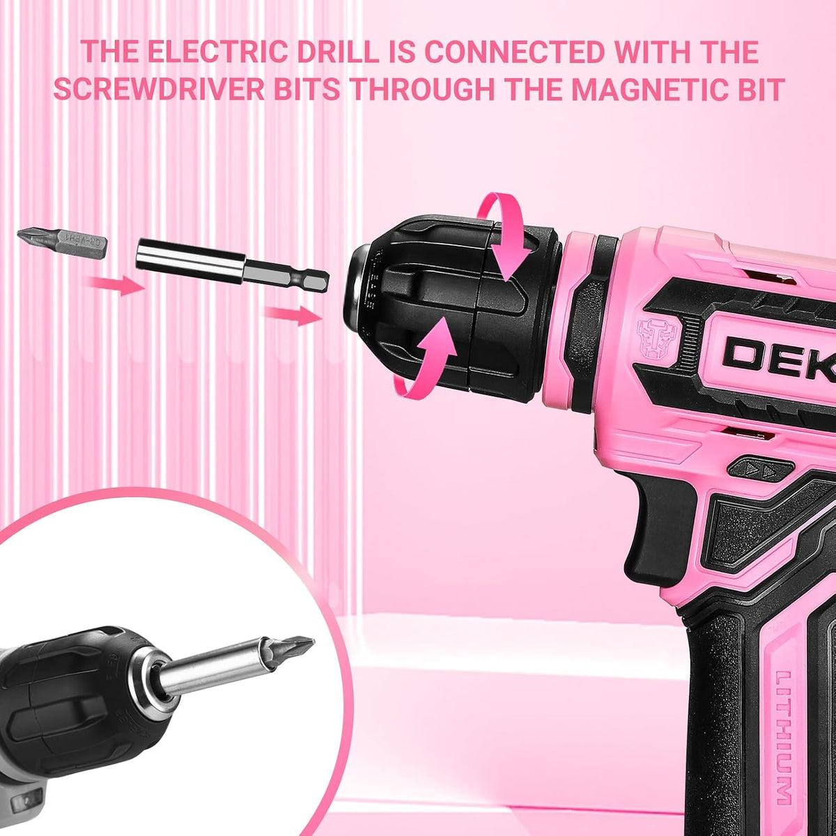 Cordless Drill： 12V Power Drill Set with Pink 800RPM Electric Drills with Tool Set Gift Box, Pink Drill Set for Women