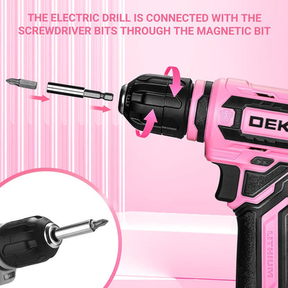 Cordless Drill： 12V Power Drill Set with Pink 800RPM Electric Drills with Tool Set Gift Box, Pink Drill Set for Women