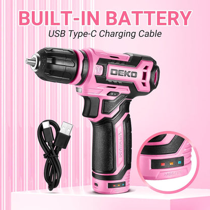 Cordless Drill： 12V Power Drill Set with Pink 800RPM Electric Drills with Tool Set Gift Box, Pink Drill Set for Women