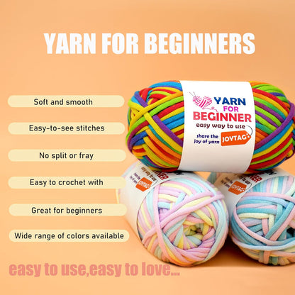 3 Pack Rainbow Beginners Crochet Yarn Pink Purple Cotton Crochet Yarn for Crocheting Knitting Beginners with Easy-to-See Stitches Cotton-Nylon Blend Crochet Yarn for Beginners Crochet Kit(3x50g)