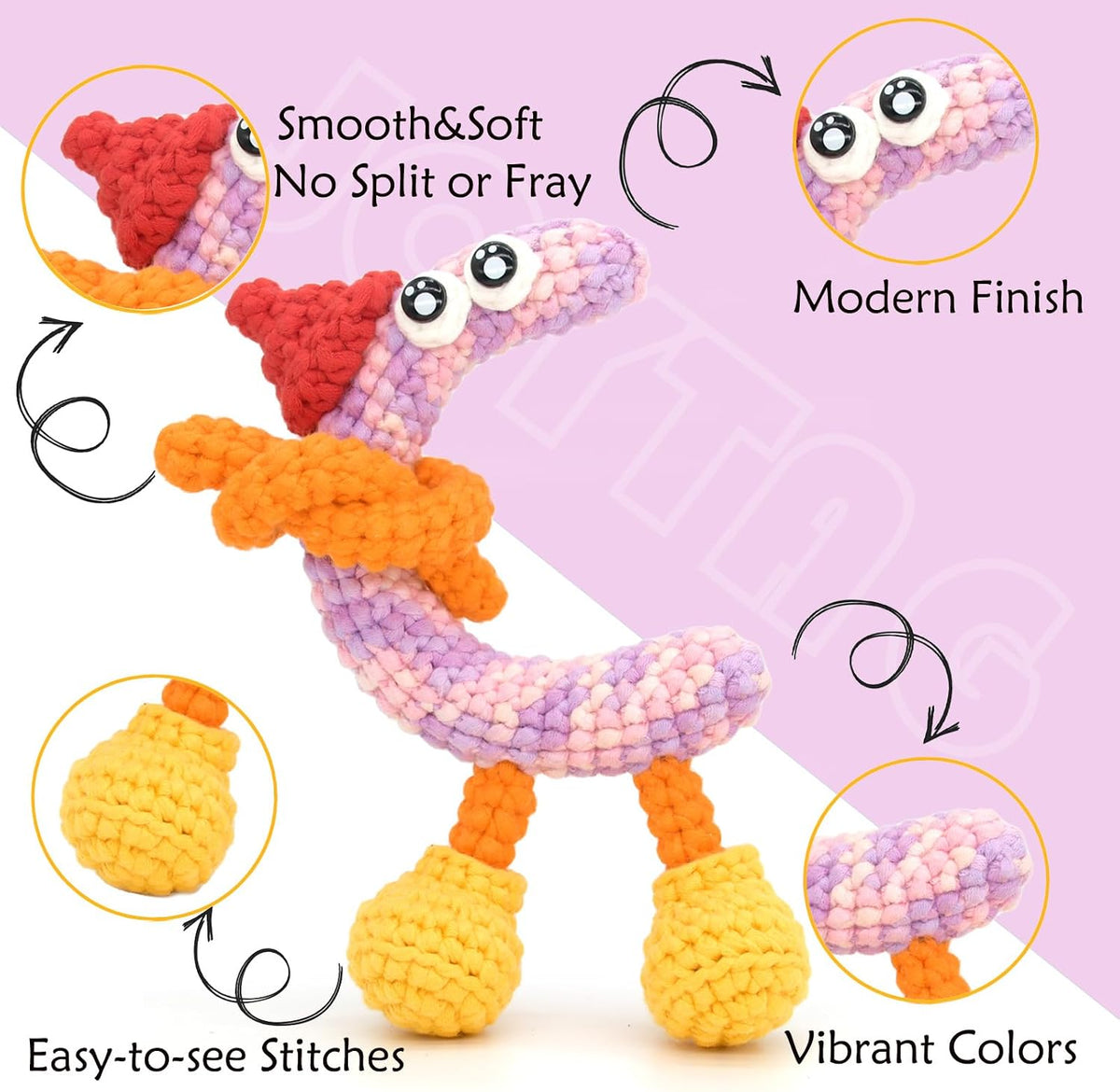 3 Pack Rainbow Beginners Crochet Yarn Pink Purple Cotton Crochet Yarn for Crocheting Knitting Beginners with Easy-to-See Stitches Cotton-Nylon Blend Crochet Yarn for Beginners Crochet Kit(3x50g)