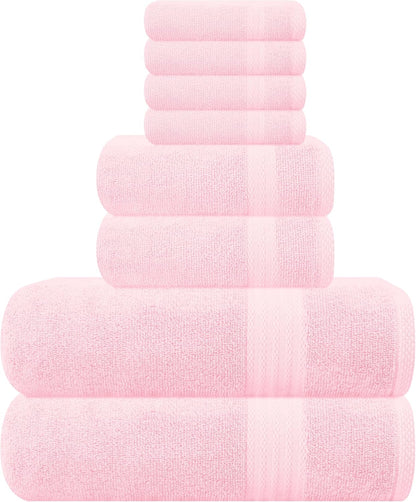 Ultra Soft 8-Piece Towel Set - 100% Pure Ringspun Cotton, Contains 2 Oversized Bath Towels 27x54, 2 Hand Towels 16x28, 4 Wash Cloths 13x13 - Ideal for Everyday use, Hotel & Spa - Pink