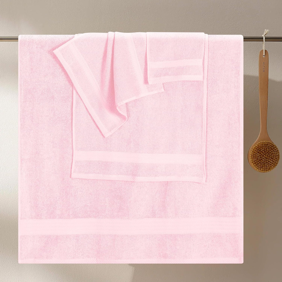 Ultra Soft 8-Piece Towel Set - 100% Pure Ringspun Cotton, Contains 2 Oversized Bath Towels 27x54, 2 Hand Towels 16x28, 4 Wash Cloths 13x13 - Ideal for Everyday use, Hotel & Spa - Pink