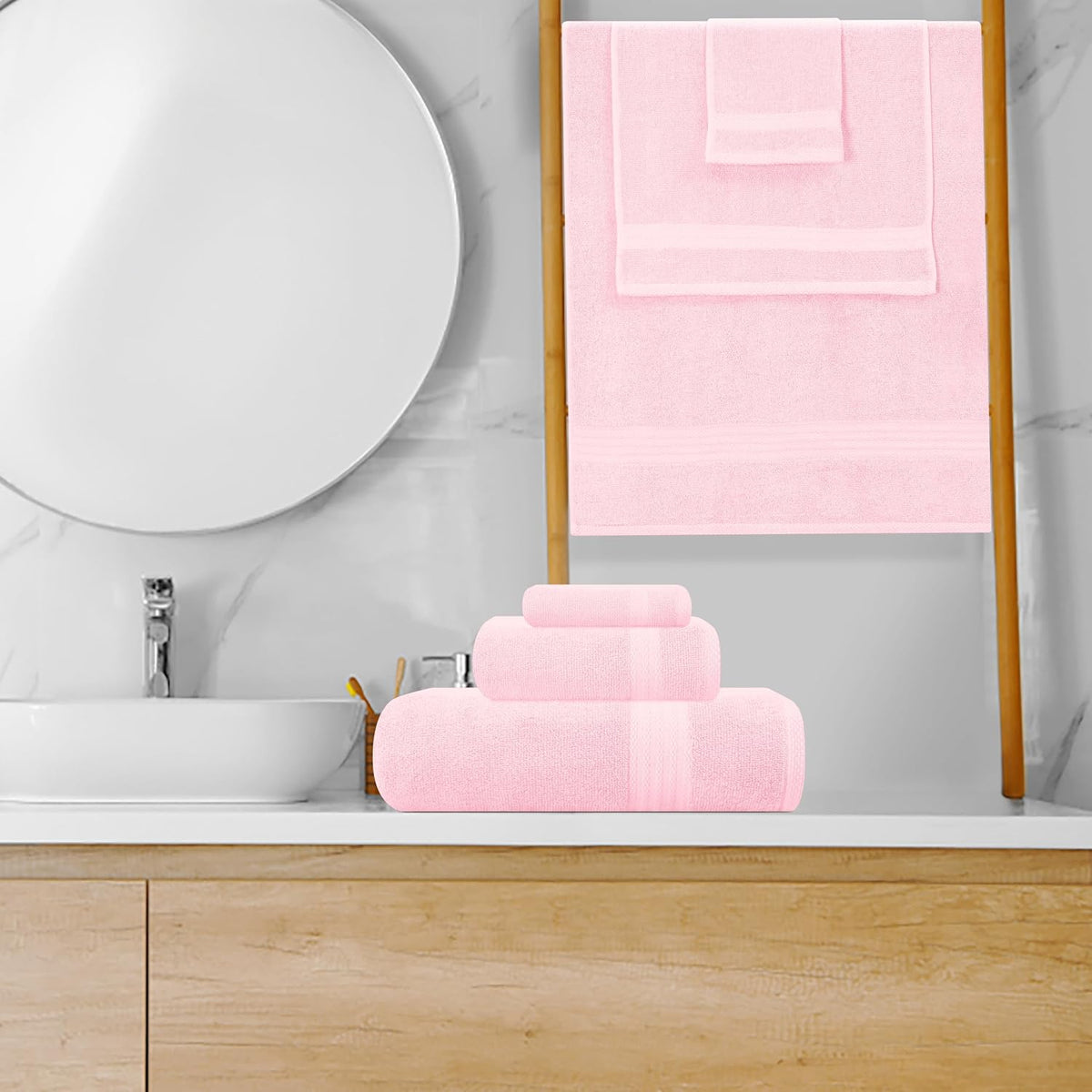Ultra Soft 8-Piece Towel Set - 100% Pure Ringspun Cotton, Contains 2 Oversized Bath Towels 27x54, 2 Hand Towels 16x28, 4 Wash Cloths 13x13 - Ideal for Everyday use, Hotel & Spa - Pink