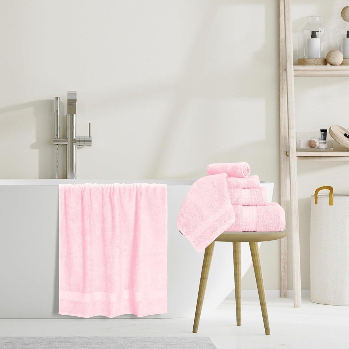 Ultra Soft 8-Piece Towel Set - 100% Pure Ringspun Cotton, Contains 2 Oversized Bath Towels 27x54, 2 Hand Towels 16x28, 4 Wash Cloths 13x13 - Ideal for Everyday use, Hotel & Spa - Pink