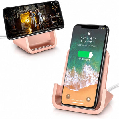 Wireless Charger YUWISS Wireless Charging Stand Cordless Charger 10/7.5/5W Compatible with iPhone 14 13 12/12 /11Pro Max/XR/XS Max/XS/X/8/8Plus Galaxy S22/S21/S9/S9+/S8/S8+ Note (Rose Gold)