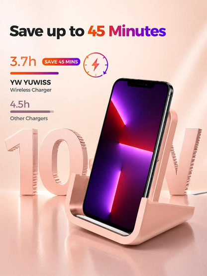 Wireless Charger YUWISS Wireless Charging Stand Cordless Charger 10/7.5/5W Compatible with iPhone 14 13 12/12 /11Pro Max/XR/XS Max/XS/X/8/8Plus Galaxy S22/S21/S9/S9+/S8/S8+ Note (Rose Gold)