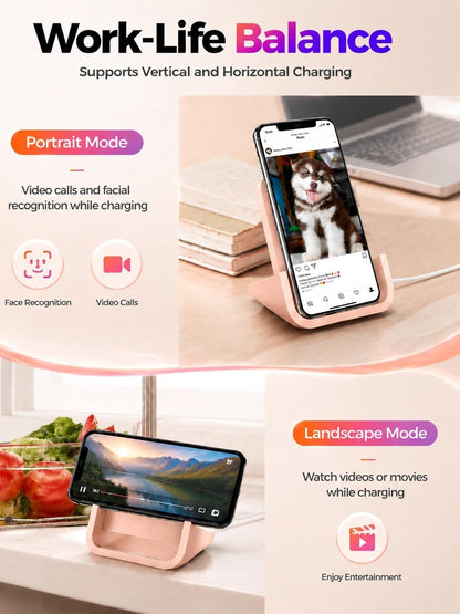 Wireless Charger YUWISS Wireless Charging Stand Cordless Charger 10/7.5/5W Compatible with iPhone 14 13 12/12 /11Pro Max/XR/XS Max/XS/X/8/8Plus Galaxy S22/S21/S9/S9+/S8/S8+ Note (Rose Gold)