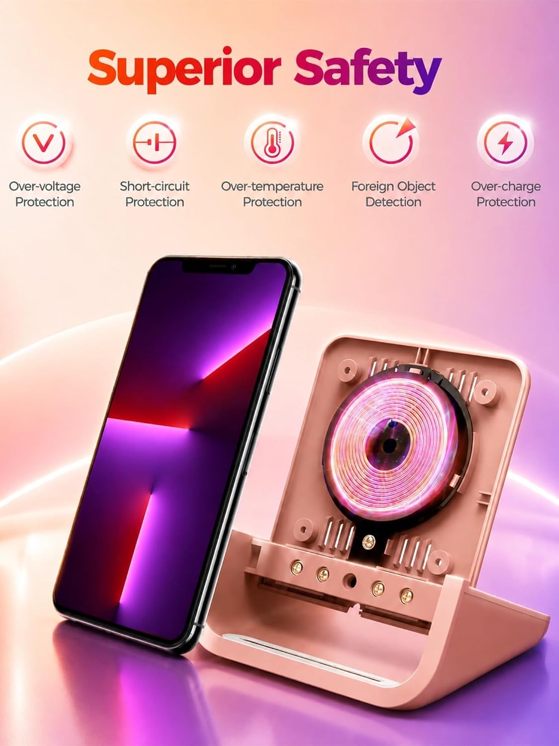 Wireless Charger YUWISS Wireless Charging Stand Cordless Charger 10/7.5/5W Compatible with iPhone 14 13 12/12 /11Pro Max/XR/XS Max/XS/X/8/8Plus Galaxy S22/S21/S9/S9+/S8/S8+ Note (Rose Gold)