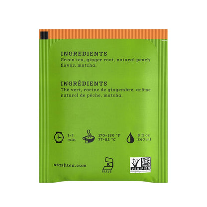 Ginger Peach Green Tea & Matcha Blend, Box of 100 Tea Bags (Packaging May Vary)