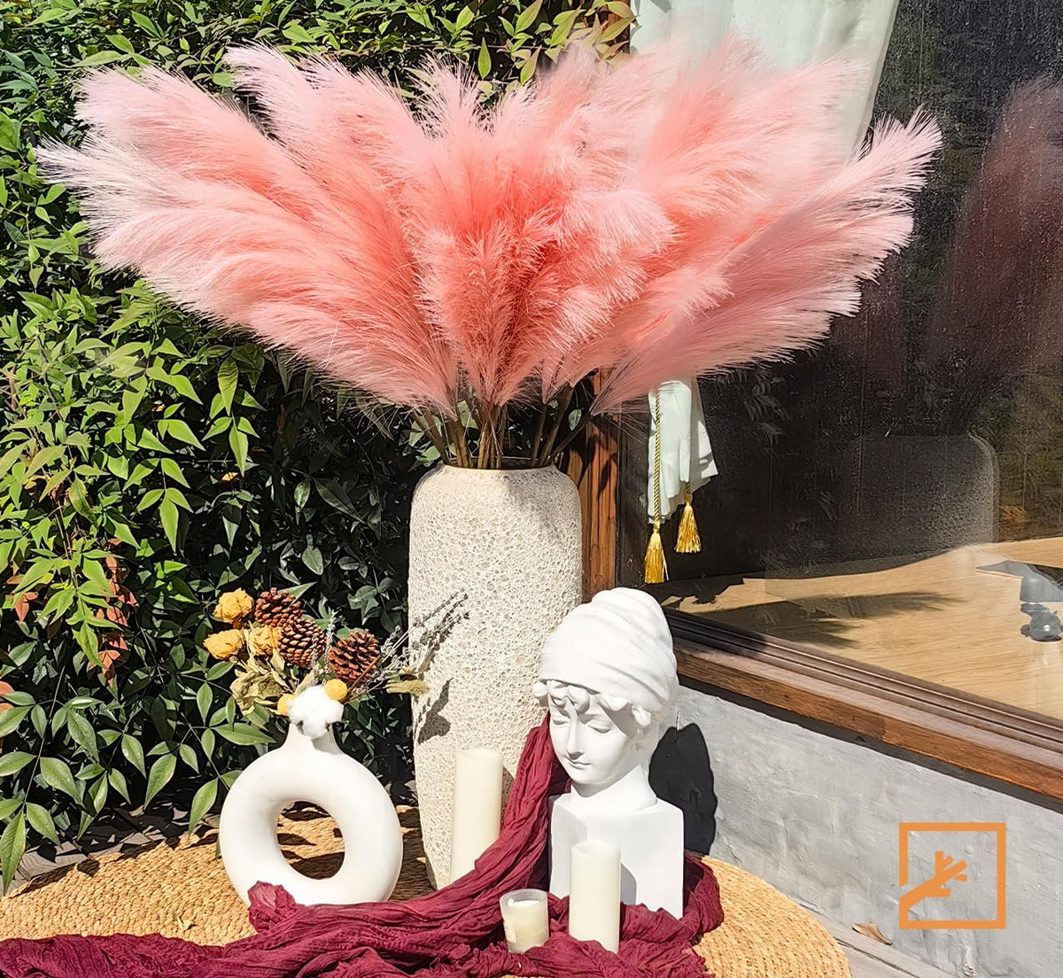 Faux Pink Pampas Grass Decor 38" Tall 7 Stems Boho for Floor Vase