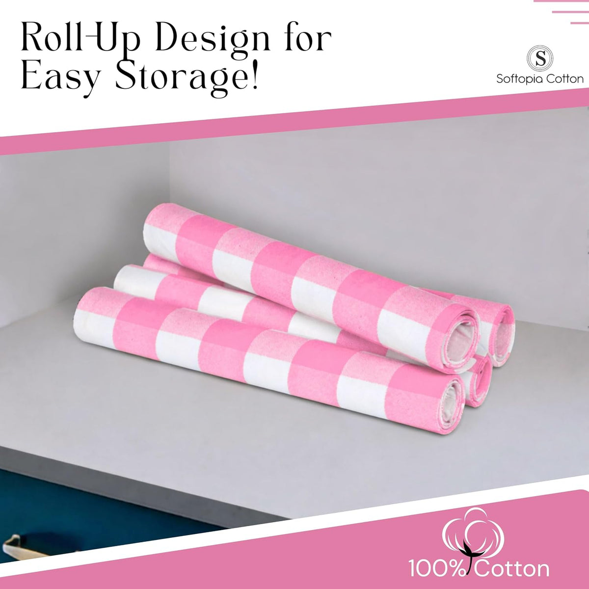 Rose Pink and White Buffalo Check Placemats Set of 4, 13x19 Inches, Plaid Table Mats, 100% Cotton, Washable, Soft and Reusable Placemats for Baby Showers, Weddings, Holiday Gatherings