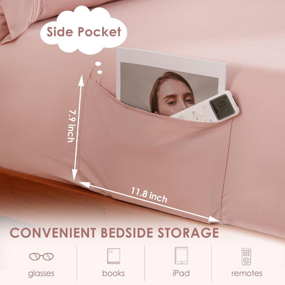 Dusty Pink Full Microfiber Sheet Set Side Pocket, Deep Pocket with Corner Straps