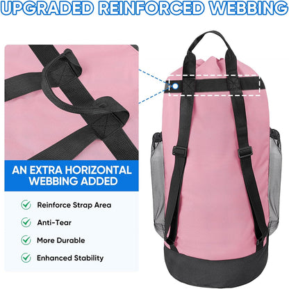 2PK 120L Laundry Bag Backpack, 900D Oxford Fabric Large Travel Laundry Bags with Shoulder Straps and 2 Mesh Pockets for College Dorm, Apartment, Laundromat (Pink, 120L)