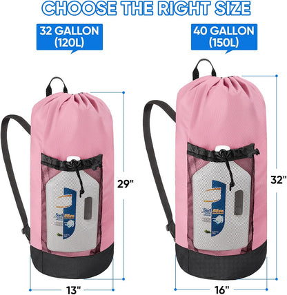 2PK 120L Laundry Bag Backpack, 900D Oxford Fabric Large Travel Laundry Bags with Shoulder Straps and 2 Mesh Pockets for College Dorm, Apartment, Laundromat (Pink, 120L)