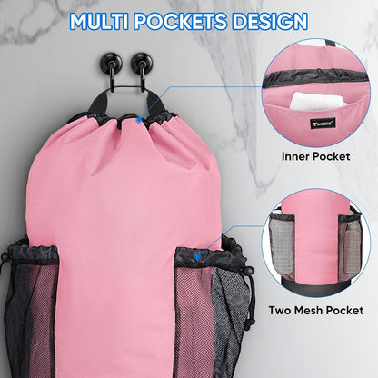 2PK 120L Laundry Bag Backpack, 900D Oxford Fabric Large Travel Laundry Bags with Shoulder Straps and 2 Mesh Pockets for College Dorm, Apartment, Laundromat (Pink, 120L)