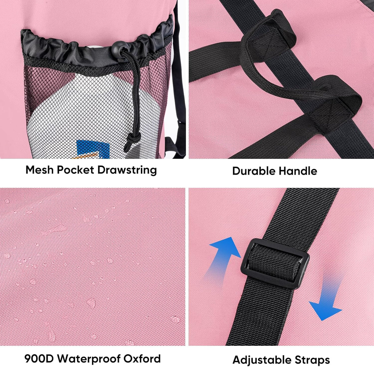 2PK 120L Laundry Bag Backpack, 900D Oxford Fabric Large Travel Laundry Bags with Shoulder Straps and 2 Mesh Pockets for College Dorm, Apartment, Laundromat (Pink, 120L)