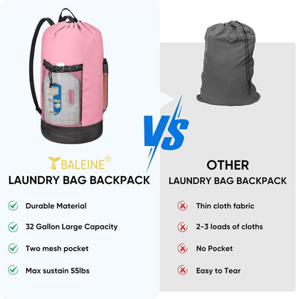 2PK 120L Laundry Bag Backpack, 900D Oxford Fabric Large Travel Laundry Bags with Shoulder Straps and 2 Mesh Pockets for College Dorm, Apartment, Laundromat (Pink, 120L)