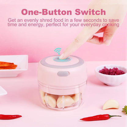 DAHOKO Electric Mini Garlic Chopper [Portable, Wireless, 100ml] Mini Electric Chopper with Spoon, Electric Food Chopper Tool, Mini Chopper for Mashing Onion, Garlic, Chili, Peppers, Nuts(Pink)