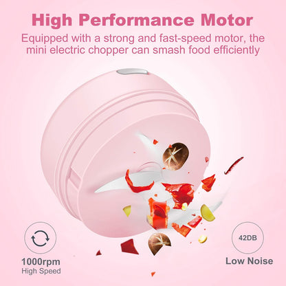 DAHOKO Electric Mini Garlic Chopper [Portable, Wireless, 100ml] Mini Electric Chopper with Spoon, Electric Food Chopper Tool, Mini Chopper for Mashing Onion, Garlic, Chili, Peppers, Nuts(Pink)
