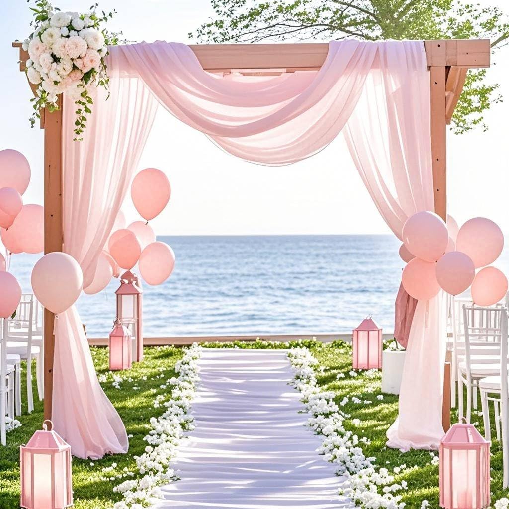 Decorative Arch Draping Fabric Light Peach, Curtain Panel Wedding Backdrop