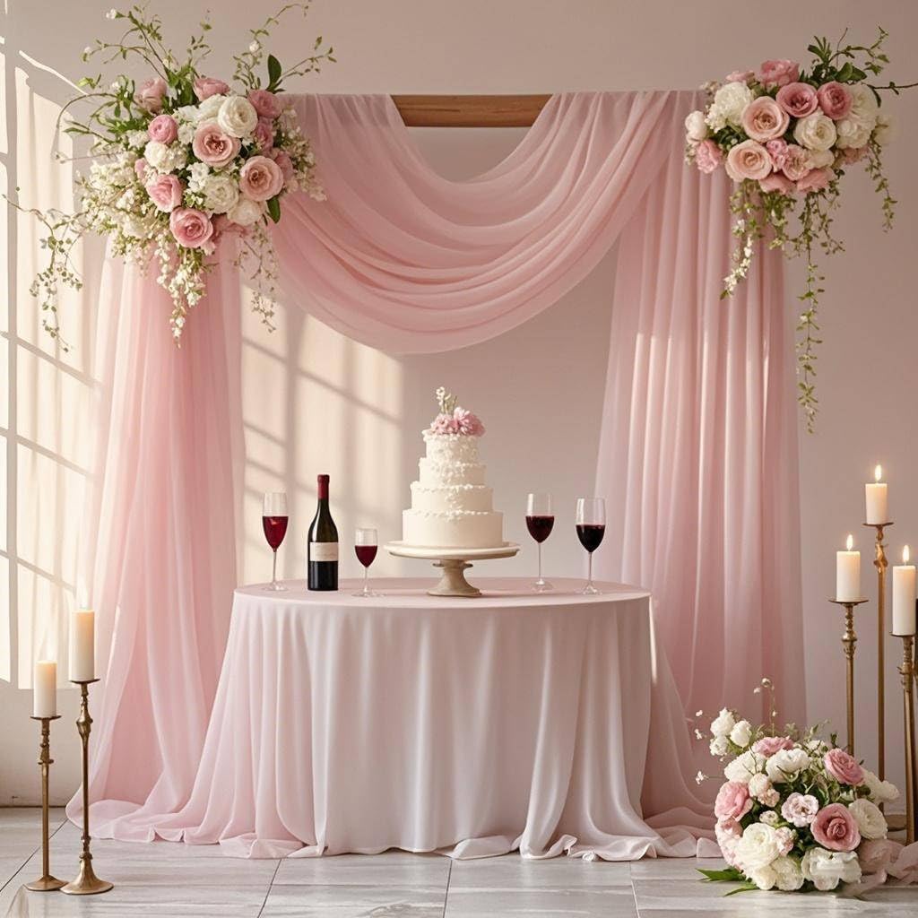Decorative Arch Draping Fabric Light Peach, Curtain Panel Wedding Backdrop