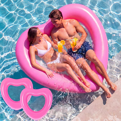 1/2 Pcs 58x58'' Inflatable Heart Pool Float Mesh Bottom Pink