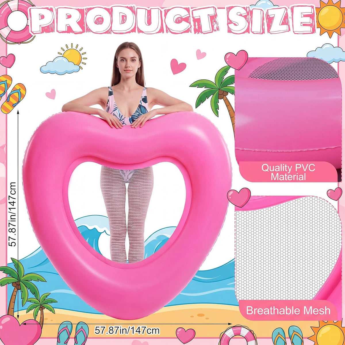 1/2 Pcs 58x58'' Inflatable Heart Pool Float Mesh Bottom Pink