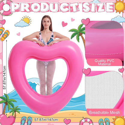 1/2 Pcs 58x58'' Inflatable Heart Pool Float Mesh Bottom Pink