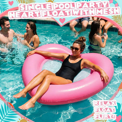 1/2 Pcs 58x58'' Inflatable Heart Pool Float Mesh Bottom Pink
