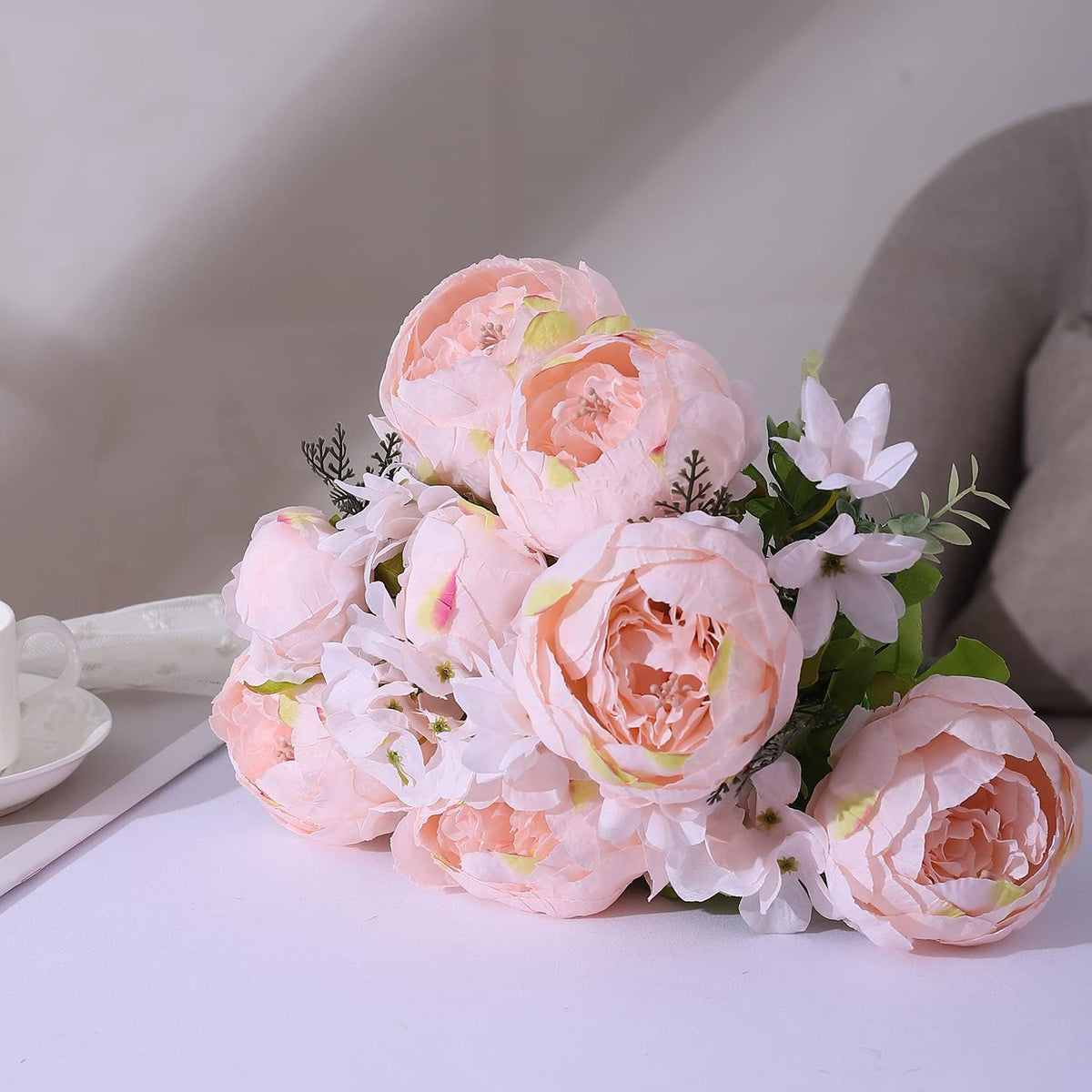 Springs Flowers Artificial Silk Peony Bouquets Wedding Home Decoration,Pack of 1 (Spring Pure Pink)